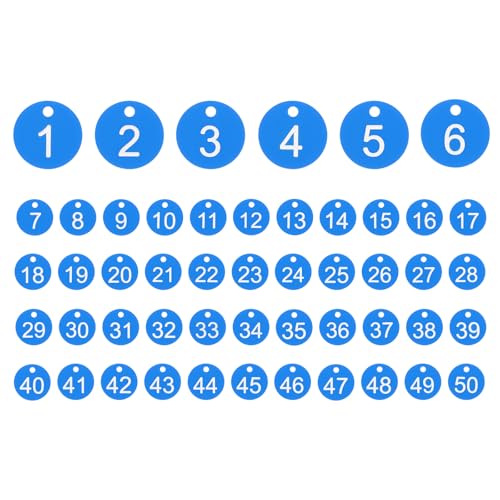 PATIKIL 50PCS Number Tags 1-50, Number Key Tags Plastic Numbered Keychain for Organizer Field Sales Hangers Clothes Labels ID, Sky Blue - color: Sky Blue