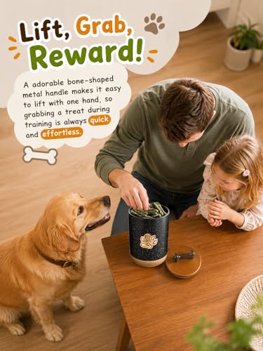 Miamolo Dog Treat Container Airtight Dog Treat Storage Jar with Lid, 8 Cups Ceramic Dog Food Storage Container with Handle, Rustic Dog Cookie Jar - Gift for Dog Lovers, Paw Dotted Black - color: Paw Dotted Black