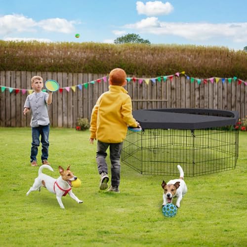 Peekaboo Dog Playpen 24 Inch, 8 Panel Metal Pet Fence with Top Cover | 24 Inch 8 Panel Foldable Metal Dog Playpen with Top Cover, GRS Certified Recycled Material - style: Playpen + top cover