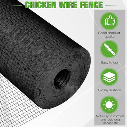 Tatuo Hardware Cloth 1/2 Inch 24 in x 200 ft Hot Dip Galvanized After Welded Cage Mesh Rolls 21 Gauge Metal Chicken Wire Roll Wire Fencing Poultry Netting for Raised Garden Rodent Animals(Black) - color: Black, size: 24 in X 200ft