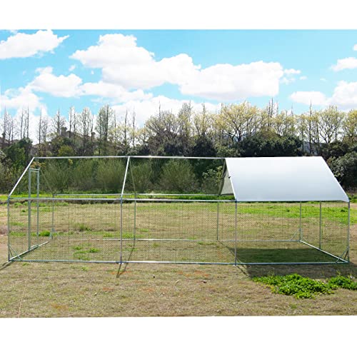 Large Metal Chicken Coop Walk-in Poultry Cage Hen Run House Habitat Spire Shaped Cage with Waterproof and Anti-Ultraviolet Cover for Outdoor Backyard Farm Use (19.68’ L×9.84’ W) - size: 19.68’L x 9.84’W