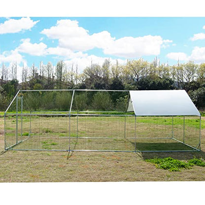 Large Metal Chicken Coop Walk-in Poultry Cage Hen Run House Habitat Spire Shaped Cage with Waterproof and Anti-Ultraviolet Cover for Outdoor Backyard Farm Use (19.68’ L×9.84’ W) - size: 19.68’L x 9.84’W