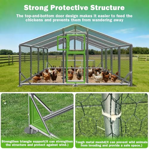 10x26FT Metal Chicken Coop, Dutch Door Chicken Run with Chicken Perch, Cover and Chicken Wire, Walk in Duck Pen for Backyard Poultry and Pet Farming - size: 315.0"L x 118.1"W x 76.8"H