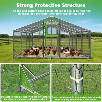 10x26FT Metal Chicken Coop, Dutch Door Chicken Run with Chicken Perch, Cover and Chicken Wire, Walk in Duck Pen for Backyard Poultry and Pet Farming - size: 315.0"L x 118.1"W x 76.8"H