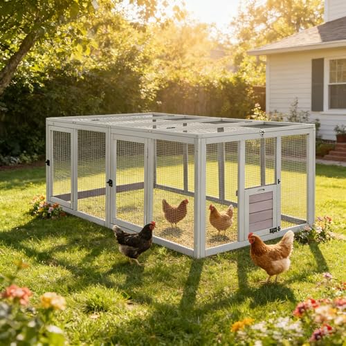Aivituvin Chicken Coop Run Extension Rabbit Enclosure Outdoor Duck Hen Playpen - color: Grey, size: 79.0"L x 37.8"W x 20.7"H