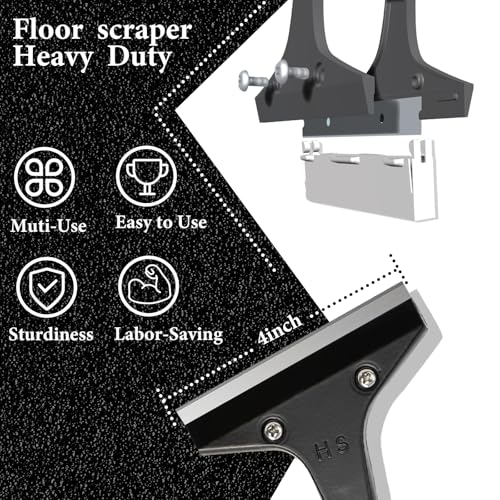 Floor Scraper Long Handle Heavy Duty, 31-61“ Long Handle Blade Scraper Tool with 10PCS Extra Blades 4 Inch stainless steel efficiently and quickly kitchen stickers windows cleaning. (61 inch)