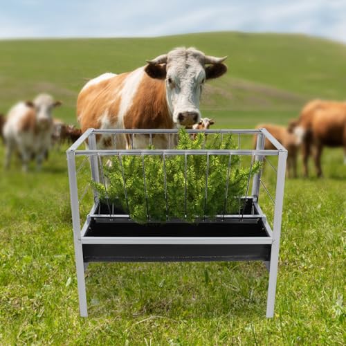 Livestock Feed Trough, Large Galvanized Livestock Feed Trough, Must-Have Galvanized Double-Sided Goat, Sheep, Cattle & Horse Feeder Ease of Assembly in Farm Outdoor for Sheep, Calf, Cow and Horse