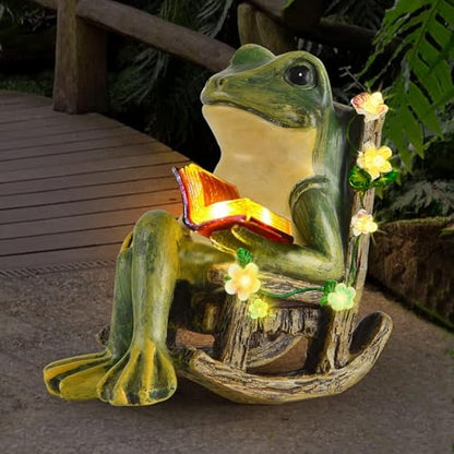 Solar Garden Statues Miniature Frog Figurine Thanksgiving Decor with Succulents and 7 LED Lights Outdoor for Patio Yard Balcony Lawn - Unique Housewarming Birthday Gifts for Women Mom Family Friends - style: frog