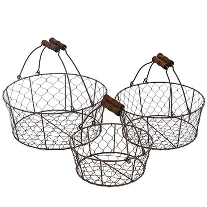 Set of 3 Wire Basket with Wooden Handles - Vintage Style - By Trademark Innovations