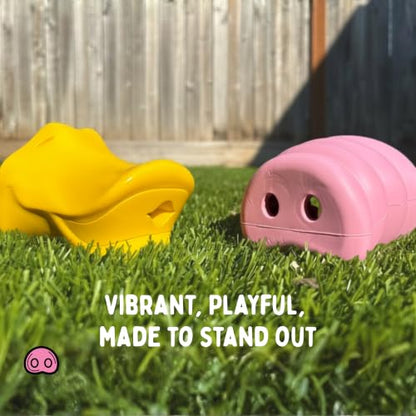 Oinker Treat Puzzle Dog Toy – Heavy Duty Natural Rubber Chew Toy for Aggressive Chewers – Dual-Hole Interactive Treat Dispenser – Durable Pink Pig Enrichment Toy – Designed in Seattle, WA