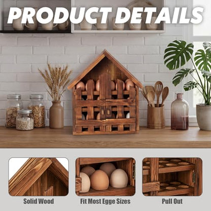 Remerry Wooden Egg Holder Countertop 3 Tier House Shape Fresh Egg Storage Pull out Eggs Racks Basket for Home Craft Room Farmhouse Kitchen Counter Organizer(36 Hole,with Door,Brown) - style: with Door
