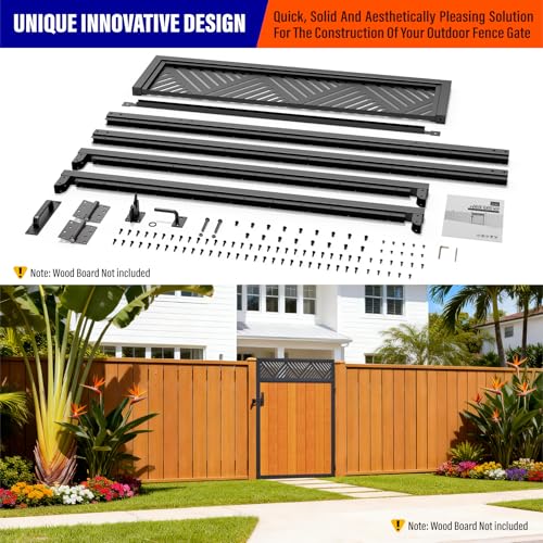 4x6FT (46.78"W X 70.8"H) 201 Stainless Steel Anti Sag Wooden Fence Gate Kit Heavy Duty Garden Gate Frame Hardware Kit Reinforcement (Left/Right Free-Installation) - size: W4xH6 FT-Geometric