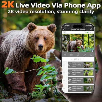 4G LTE Cellular Trail Camera 2K with Live Streaming,24000mAh Long Battery Life,Solar Powered Game Wildlife Cameras,Motion Activated,940nm No Glow Night Vision,IP66 Waterproof (Camera) - size: Camera Only