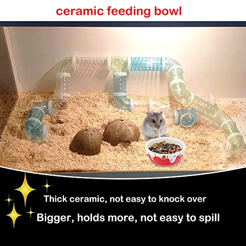 2 Pcs Hamster Ceramic Bowl, Small Animals Anti-Turning Food Water Bowl for Rabbit Hamster Guinea Pig Hedgehog Squirrel (Pink and Red)