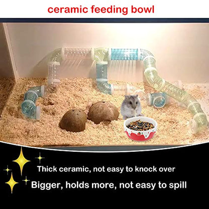 2 Pcs Hamster Ceramic Bowl, Small Animals Anti-Turning Food Water Bowl for Rabbit Hamster Guinea Pig Hedgehog Squirrel (Pink and Red)