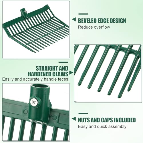 WILLBOND 6 Pcs Manure Fork Head 18 Tines Pitch Fork Head with Screws and Nuts Durable Stable ABS Plastic Replacement Pitchforks for Gardening Horse Stall Picking up Manure Grass Hay Olive