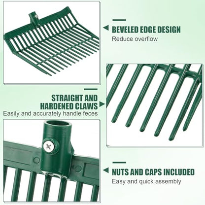 WILLBOND 6 Pcs Manure Fork Head 18 Tines Pitch Fork Head with Screws and Nuts Durable Stable ABS Plastic Replacement Pitchforks for Gardening Horse Stall Picking up Manure Grass Hay Olive