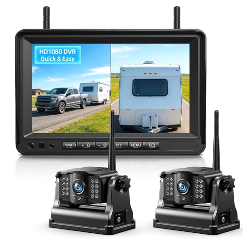 eRapta Dual Magnetic Wireless Backup Cameras - HD1080P 7” DVR Monitor, Stable Signal for RV/Trailer/Truck/Tractor/Camper/Hitch/Travel, 1-Min Install-Free, Clear Night Vision Back Up Camera (ACT702) - size: 7 inch-2 cameras