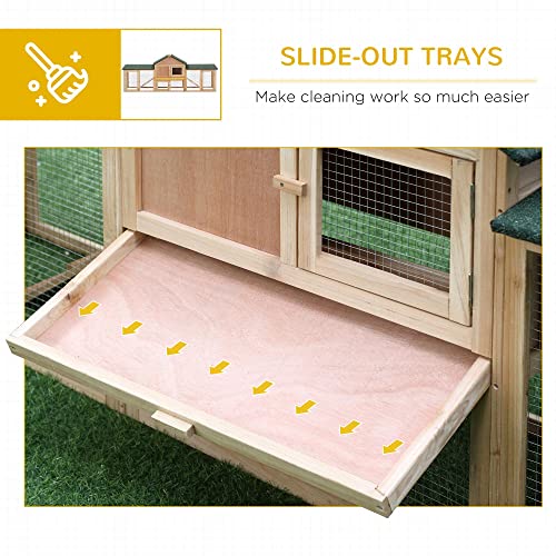 PawHut 83" L Outdoor Rabbit Hutch with Double Runs, Large Guinea Pig Cage Indoor, Wooden Bunny Hutch with Weatherproof Roof, Removable Tray, Ramps, for Rabbits, Chickens, Ducks, Natural - color: Natural