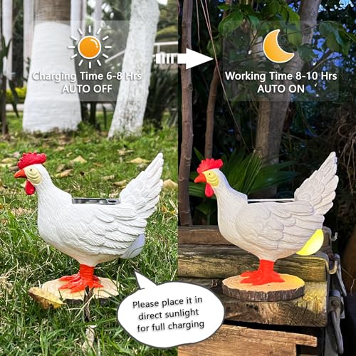 Solar Garden Statues Outdoor Decor, Miniature Chicken Egg Lamp Figurine Mother’s Day Decorations Chickens Lights with Egg in Butt LED 3D Sculpture for Patio, Lawn - Unique Christmas Housewarming Gift - style: chicken