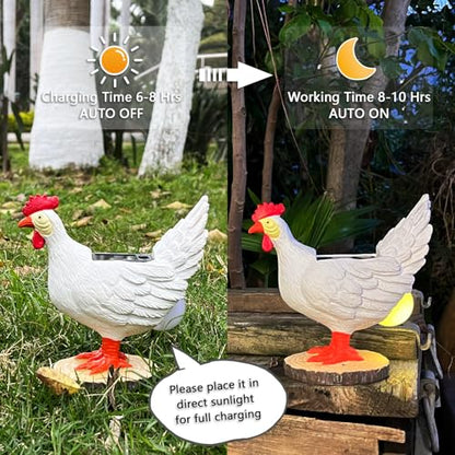 Solar Garden Statues Outdoor Decor, Miniature Chicken Egg Lamp Figurine Mother’s Day Decorations Chickens Lights with Egg in Butt LED 3D Sculpture for Patio, Lawn - Unique Christmas Housewarming Gift - style: chicken