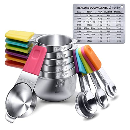 Measuring Cups, U-Taste Magnetic Measuring Cups and Spoons Set of 13 in 18/8 Stainless Steel: 7 Measuring Cups and 5 Measuring Spoons with 1 Professional Magnetic Measurement Conversion Chart - size: (03) Cup&Spoon Set of 13 (Magnetic Handle)