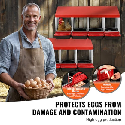 VEVOR Chicken Nest Box, 4-Compartment, 15 to 30 in Stable & Corrosion-Resistant Metal Nesting Boxes with Inclined Nesting Boxes, Bottom Holes & Resting Platform, Fit for Different Chicken Breeds - size: 41.7"L x 20.6"W x 18.7"H