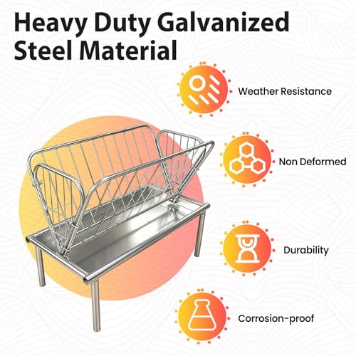 4FT Long Pasture Hay Feeder, 2 in 1 Durable Hay Feeder with Galvanized Steel Frame,Goat Hay Feeder with 6 in Deep Extra Feeding Pan, Livestock Feeder for Goats, Sheep and Horses, Silver - color: Silver