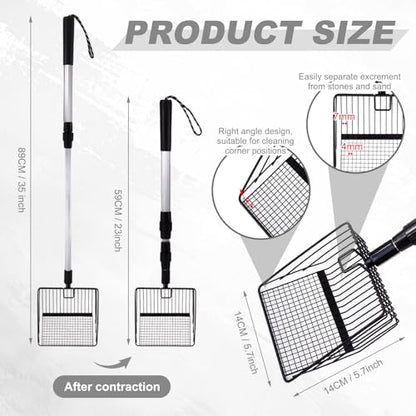panthra Chicken Poop Scooper, Chicken Coop Scooper for Sand, Widened Shovel Head, Retractable Handle Design (23-35inch), Efficient Tool for Cleaning Poultry Manure (Black)