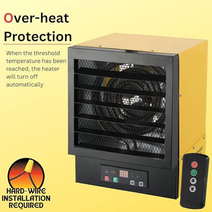 Dura Heat 240 Volt Hard-Wired Garage Heater, Remote, 10,000 Watt - EWH9615 | NO PLUG Hardwired Install Required, 2 Power Setting, Steel Body, Heat up to 1,200 sq ft, Thermostat, Wall & Ceiling Mount