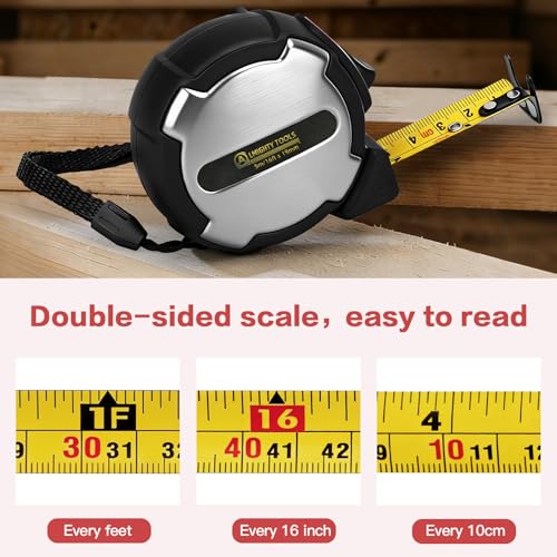 16FT Tape Measure, Small Retractable Measuring Tape, Mini Tape Measure with Metric/Inch, Dual Sided, Magnetic Hooks, Rubber + Stainless Steel Case, for Home, Construction & DIY (16ft) - size: 16ft