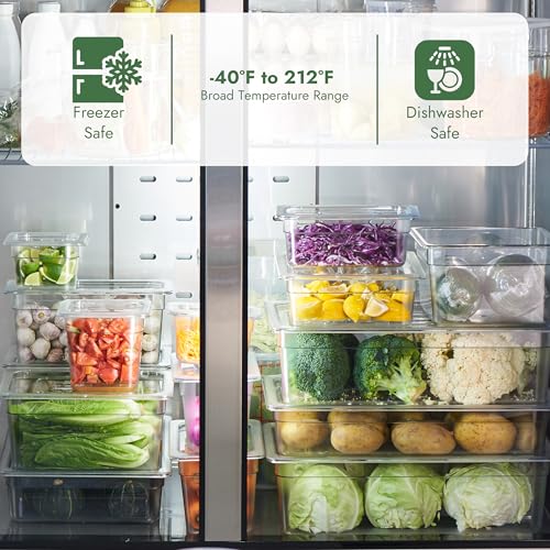 CURTA 6-Pack 1/6 Size 4" Deep NSF Polycarbonate Food Pans with Handled Lids & Drain Trays | Dishwasher & Freezer Safe Clear Container for Prep Tables, Buffet, Salad Bar, Commercial & Home Kitchen - color: 1/6 Size, size: 4" Deep Pan with Lid