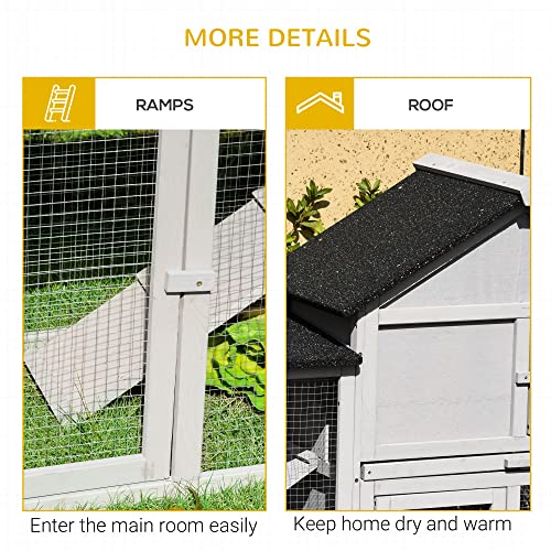 PawHut 83" L Outdoor Rabbit Hutch with Double Runs, Large Guinea Pig Cage Indoor, Wooden Bunny Hutch with Weatherproof Roof, Removable Tray, Ramps, Gray - color: Gray
