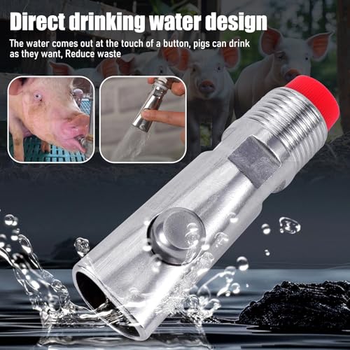 6 PCS Pig Waterer Nipple Stainless Steel Hog Nipple Waterer Kit | with Plastics Water Tank Connector Hole Opener, Poultry Watering Systems, Pig Waterer Feeder for Hog Piglets Livestock