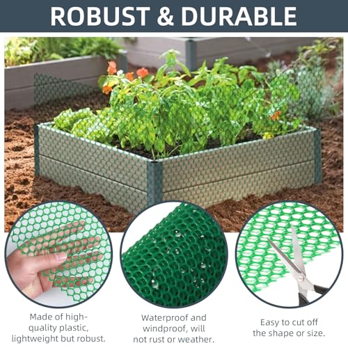 Plastic Wire Mesh Fence, 1.3ft x 50ft /15.7in x 600in Plastic Chicken Wire Fence Mesh Versatile Plastic Fencing Wire Netting Poultry Animal Barrier Fence with 150 Zip Ties for Garden & Farm, Green - color: Green
