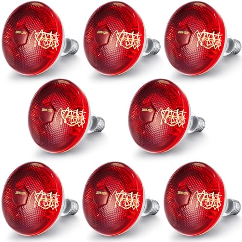 VIHOSE 8 Pack Infrared Heat Lamp for Chickens 250watt 120v Thickened Red Heat Lamp Bulbs for Food Service, Reptile, Pet, Bathroom, Light Therapy Use E26 Base - style: 250 Watt