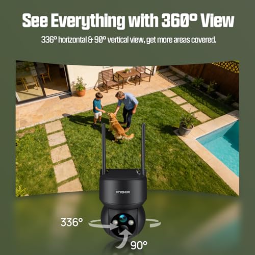 Security Cameras Wireless Outdoor, 4G LTE Cellular Security Camera with Built-in SIM Card, Outdoor Security Camera with 2K Color Night Vision, 360° PTZ View, 2-Way Audio, IP66, No WiFi Needed