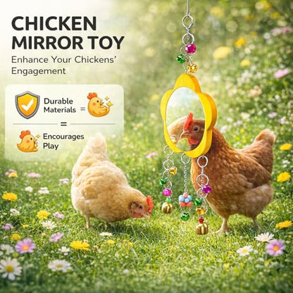 Chicken Mirror Toy with Bell, Wooden Hanging Playing Toy for Pet Chickens and Birds - Safe Non - Materials, Engaging Musical Entertainment, Ideal for Foraging and Gathering