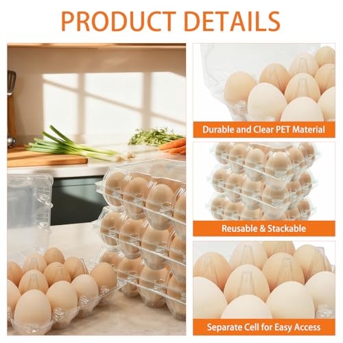 100 Pack 3x4 Plastic Egg Cartons Bulk 12 Count Clear, Reusable Stackable Dozen Chicken Eggs Containers Holders for Storage, Family, Farm Markets and Commercial Display - size: 3x4 Grid