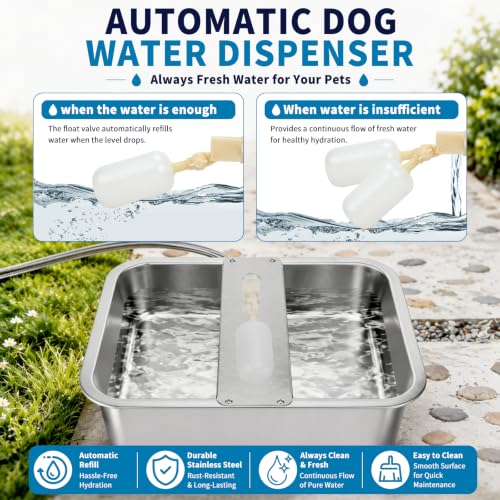 5 Gallon Automatic Dog Water Dispenser, Large Dog Water Bowl Dispenser for Outdoor, Stainless Steel Pet Bowl for Waterer Auto Fill Pet Waterer for Livestock Dogs Cats Chicken Fit 3/4'' GHT Faucet - size: 5 Gallons