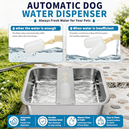 5 Gallon Automatic Dog Water Dispenser, Large Dog Water Bowl Dispenser for Outdoor, Stainless Steel Pet Bowl for Waterer Auto Fill Pet Waterer for Livestock Dogs Cats Chicken Fit 3/4'' GHT Faucet - size: 5 Gallons