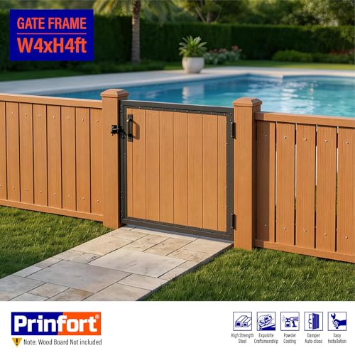 4x4FT (46.78" W X 47.2" H) 201 Stainless Steel Anti Sag Wooden Fence Gate Kit Heavy Duty Garden Gate Frame Hardware Kit Reinforcement (Left/Right Free-Installation) - size: W4xH4 FT