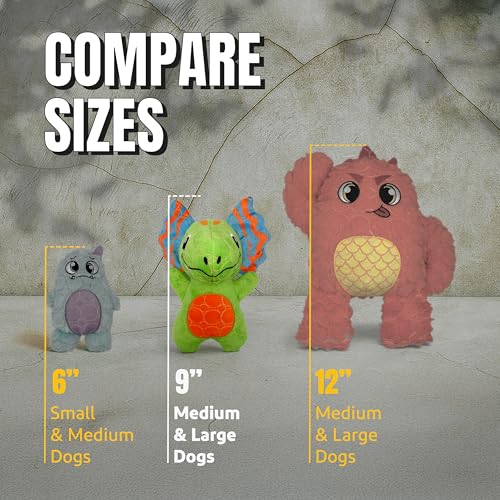 Bite Force - Durable & Strong Dog Toy Green Dino with Squeaker, Kevlar-Reinforced for Aggressive chewers. - color: Medium - Dilophosaurus