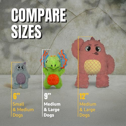 Bite Force - Durable & Strong Dog Toy Green Dino with Squeaker, Kevlar-Reinforced for Aggressive chewers. - color: Medium - Dilophosaurus