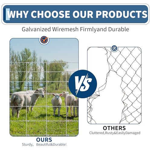 Livestock Fence, 4Ft x 328Ft Galvanized Wire Fencing, Cattle Farm Fence, Heavy Zinc Coated Deer Goat Cattle Fence for Farm Yard Livestock Protection - size: 4FT x 328FT