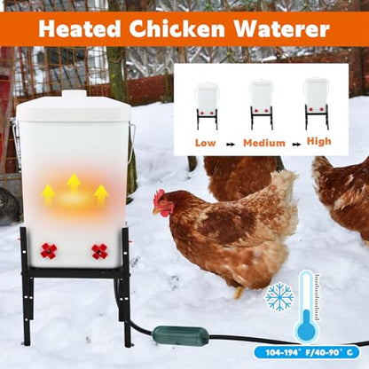 4 Pcs 3 Gallon 2 in 1 Heated Chicken Waterer with Heated Stainless Steel Table 26 Pounds Automatic Chicken Feeder Waterproof Outlet Box Pipe Insulation Tape Wrap for Winter Chick Coop