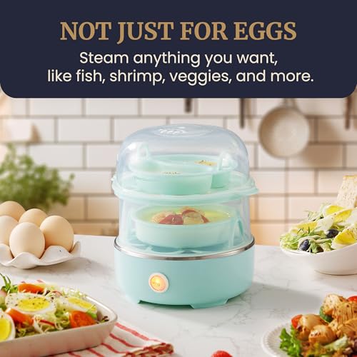 Elite Gourmet EGC1215M Easy Egg Cooker, Stainless-steel Heating Plate, Two-Tiered, 14-Egg Capacity, Soft, Medium, Hard-Boiled, Auto Shut-Off, Omelets, Poached Eggs, Measuring Cup, Piercing Pin, Mint - color: Mint, size: 14-Egg