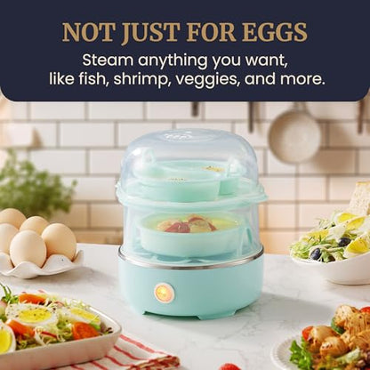 Elite Gourmet EGC1215M Easy Egg Cooker, Stainless-steel Heating Plate, Two-Tiered, 14-Egg Capacity, Soft, Medium, Hard-Boiled, Auto Shut-Off, Omelets, Poached Eggs, Measuring Cup, Piercing Pin, Mint - color: Mint, size: 14-Egg