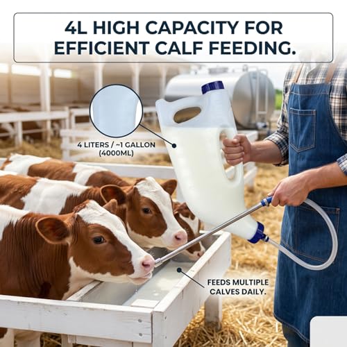 4L Large Calf Tube Feeder with Stainless Steel Tube & Dual Handles, Calf Bottle for Easy Milk Feeding, Goat and Lamb Nursing Bottle, Farm Tool, Livestock