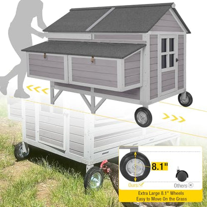 Chicken Coop Super Large Mobile Hen House with Wheels,Strong Iron Frame Outdoor Poultry Cage with Nesting Box,Duck Coop,Rabbit Cage Waterproof - size: 68.1"L x 53.9"W x 49.0"H